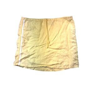 Cherokee Yellow Linen Mini Skirt‎ Women's Size L Drawstring Waist White Stripe